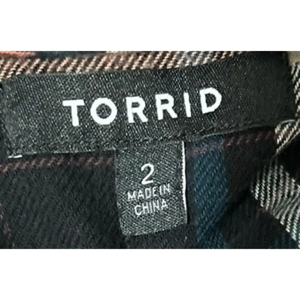 Torrid Women's‎ Flannel Black Rust Plaid Fall Fringe 3/4 Sleeve Wrap Size 2 Med
